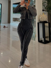 Two Pieces Crop Jacket Jumpsuit Set